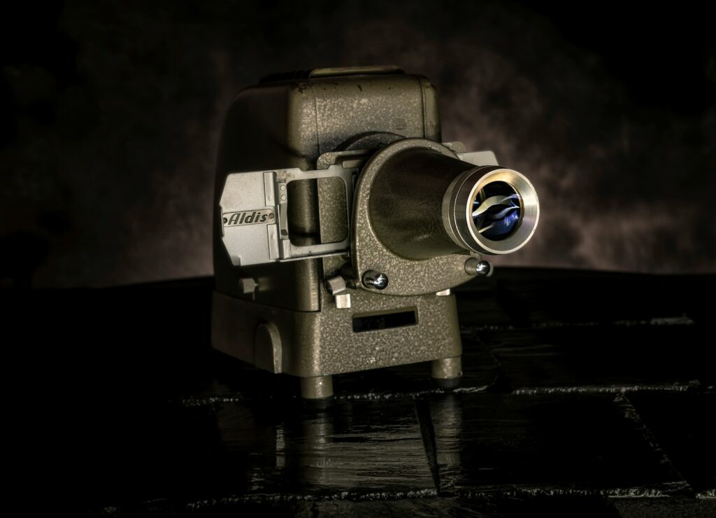 a close up of a camera on a table
