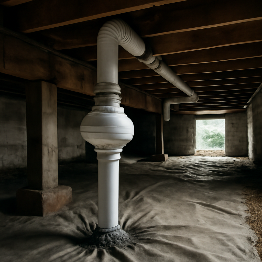 Radon mitigation system crawl space