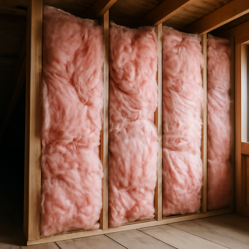 Fiberglass insulation batts in a home