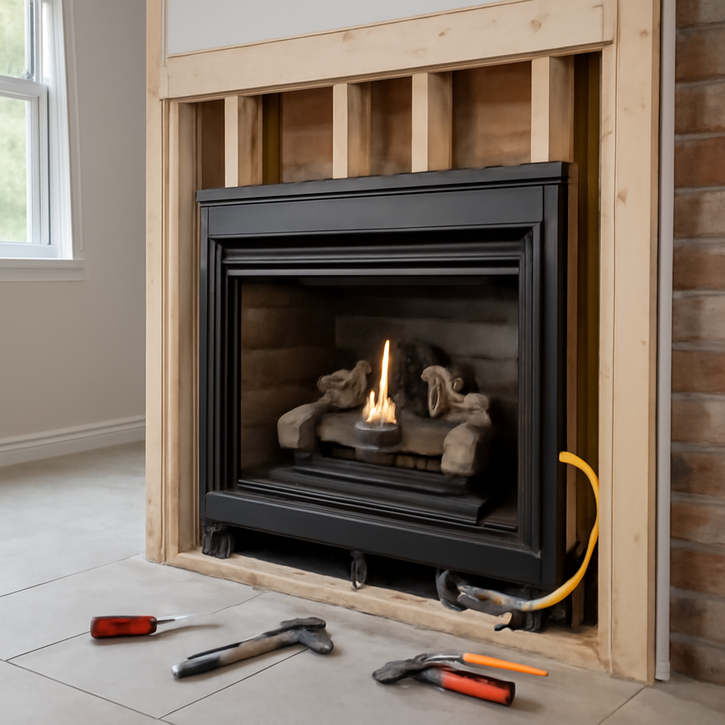 Gas fireplace installation