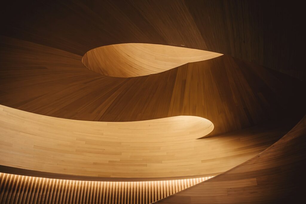 Wooden staircase turning corner interior